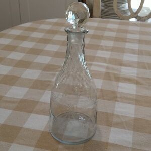Vintage glass etched wine / liquor decanter 11" tall Grand Millennial barware